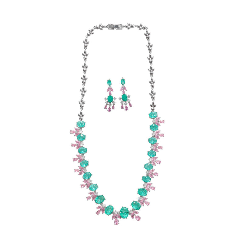 women's zirconia tassel necklace earrings set, view 3 - MRSLM