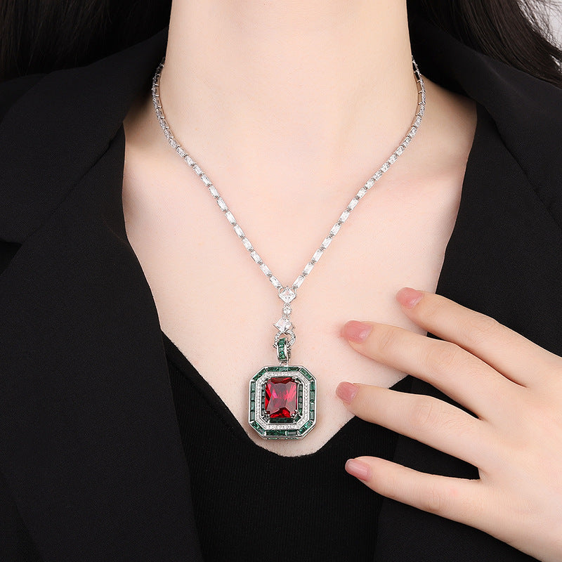 simulated emerald red corundum pendant necklace - MRSLM