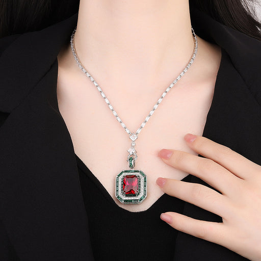 simulated emerald red corundum pendant necklace - MRSLM