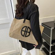 handmade straw knitting tote bag, view 6 - MRSLM