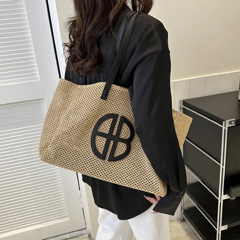 handmade straw knitting tote bag, view 6 - MRSLM