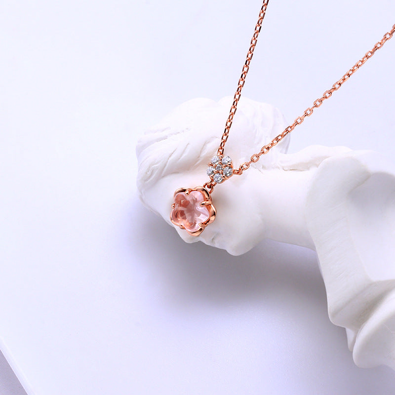 pink crystal heart necklace, view 5 - MRSLM