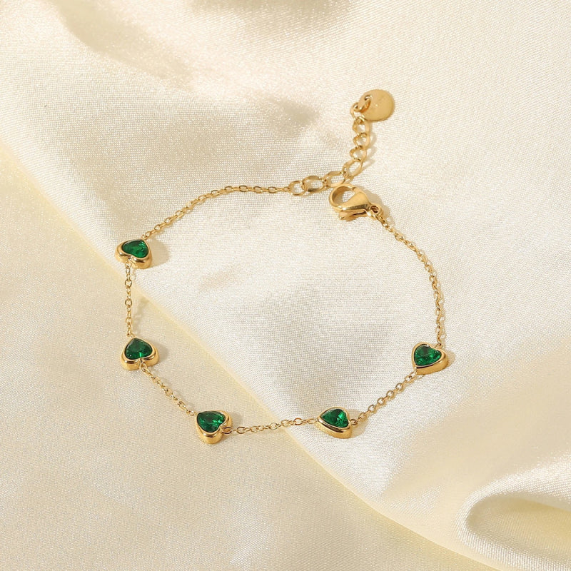 gold plated green heart bracelet - MRSLM