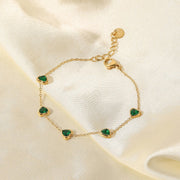 gold plated green heart bracelet, view 2 - MRSLM