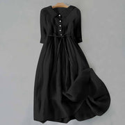 Pleated lace-up cotton long dress, view 7 - MRSLM