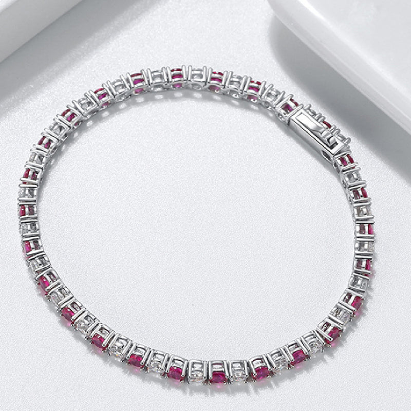 red zircon single row bracelet, view 3 - MRSLM