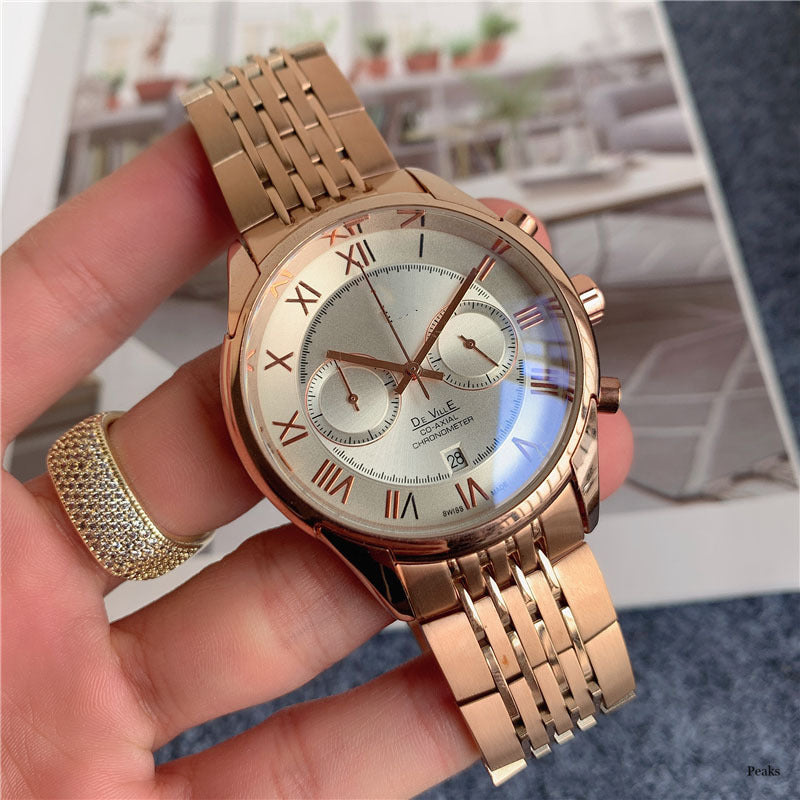 steel band five-hand calendar quartz watch, view 6 - MRSLM
