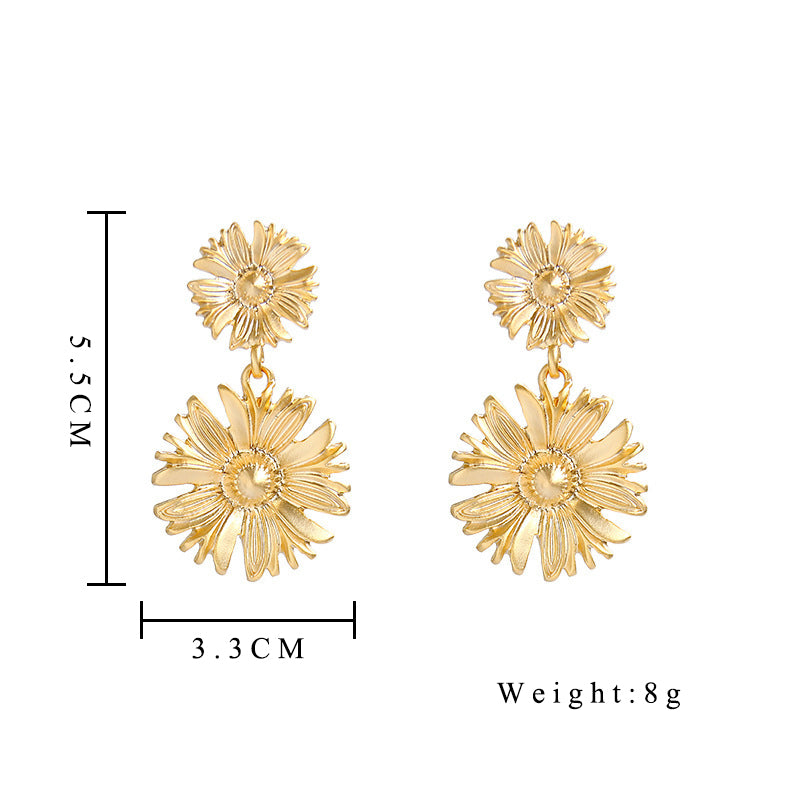Golden chrysanthemum flower drop earrings, view 7 - MRSLM