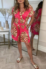 Leaf print short-sleeve summer outfit for women, view 8 - MRSLM