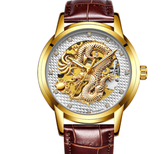 gold skeleton automatic dragon watch, view 9 - MRSLM