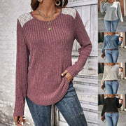 women's brushed stripe lace long sleeve top - MRSLM