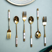 vintage gold ceramic dessert fork and spoon set - MRSLM