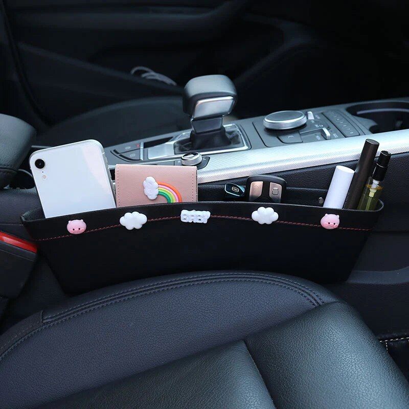 Pink & Black Faux Leather Car Seat Gap Organizer