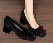 Women's black block heel slip-on pumps, view 4 - MRSLM