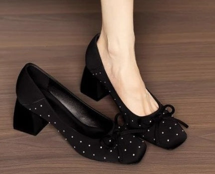 Women's black block heel slip-on pumps, view 4 - MRSLM