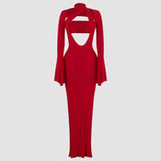 hollow solid color maxi dress, view 4 - MRSLM