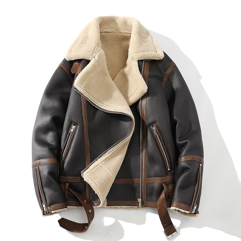 plus size fleece-lined polo collar jacket, view 2 - MRSLM