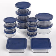 30-piece glass food storage set with navy lids, view 2 - MRSLM