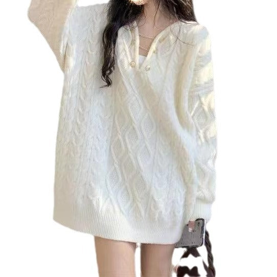 Women's Oversized Mid-Length Cable Knit Sweater