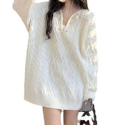 Women's oversized mid-length cable knit sweater, view 2 - MRSLM