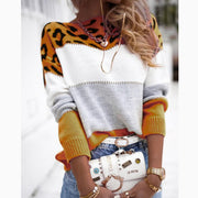 women's leopard print color-block crew sweater, view 4 - MRSLM
