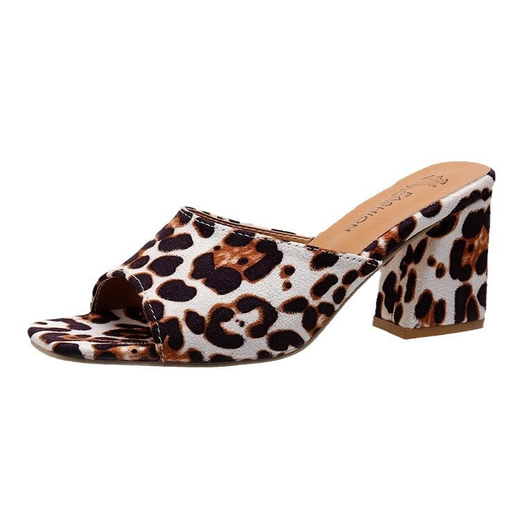 Leopard square-toe chunky heel sandals, view 6 - MRSLM