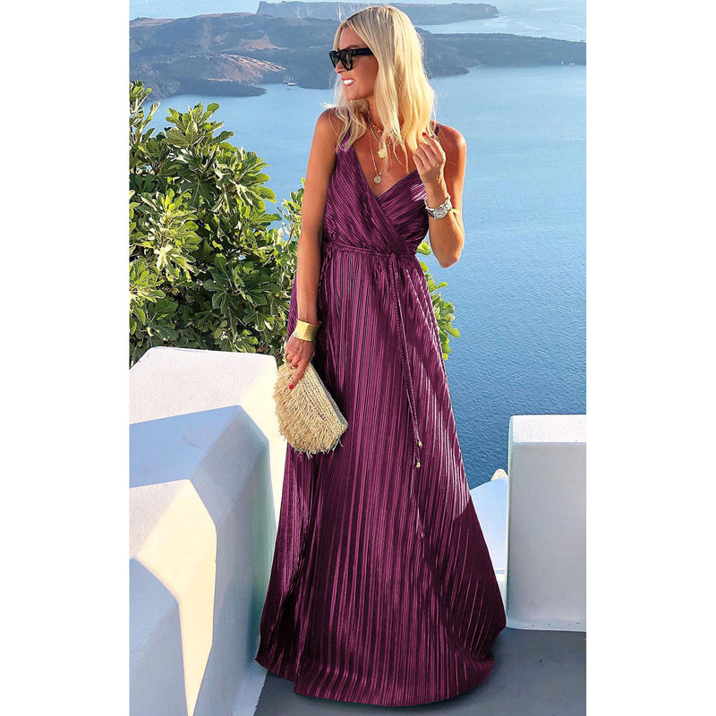Dark blue sling pleated dress, view 4 - MRSLM