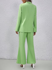 green bell sleeve suit top and bell-bottom pants set, view 2 - MRSLM