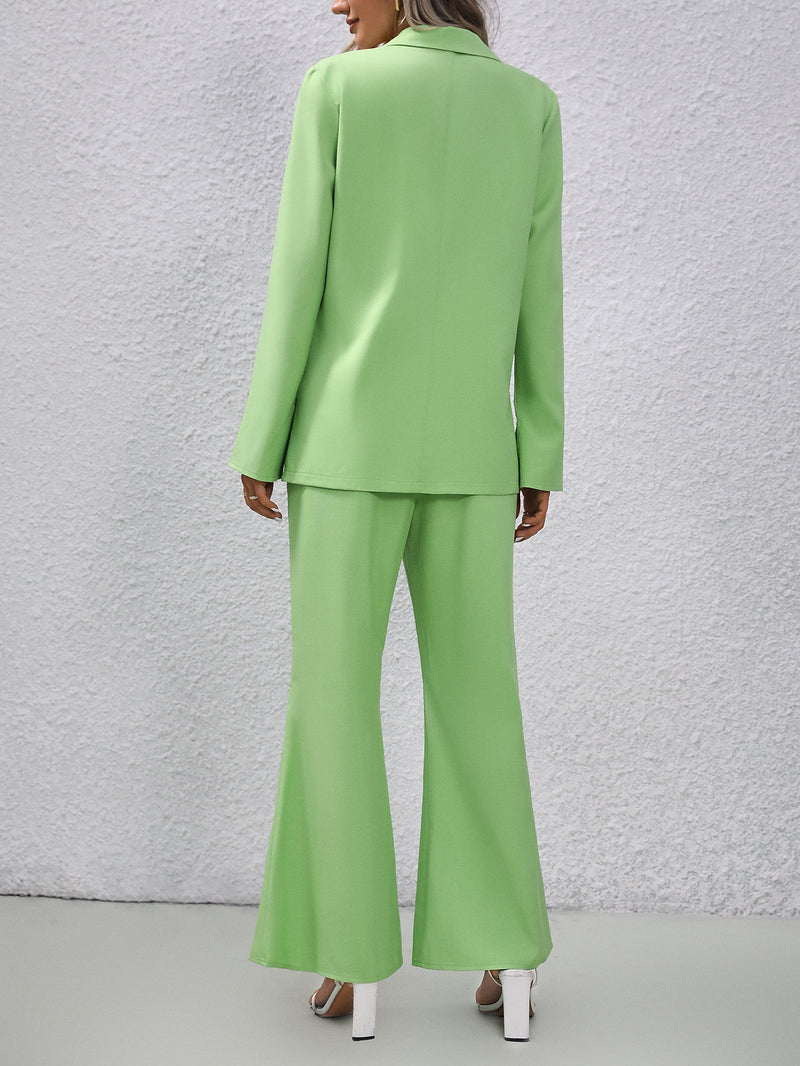 green bell sleeve suit top and bell-bottom pants set, view 2 - MRSLM