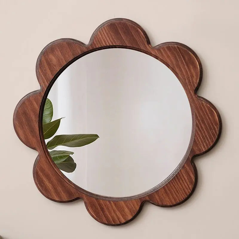 retro solid wood wall mirror, view 2 - MRSLM