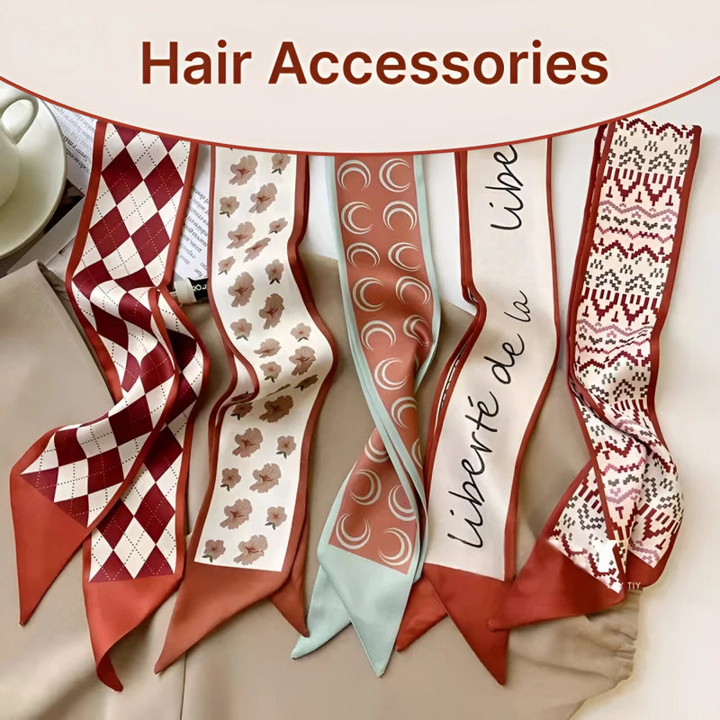 floral satin hair ribbon scarf, view 7 - MRSLM