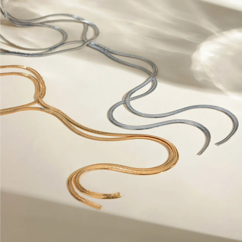 triple layer Y chain snake necklace, view 8 - MRSLM