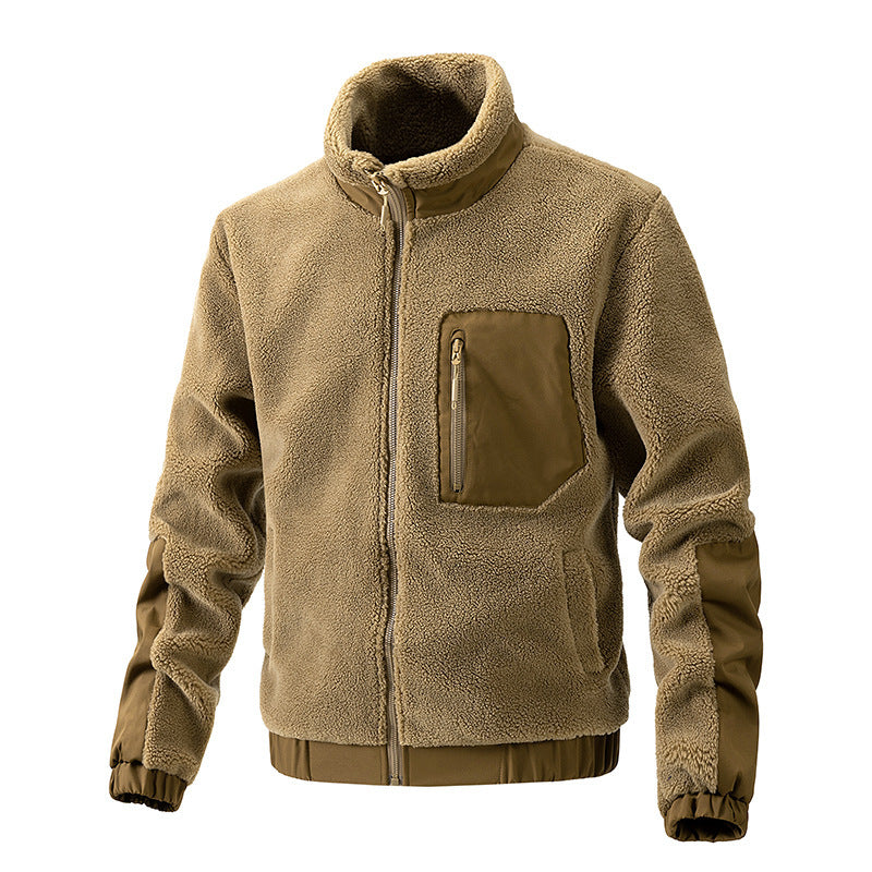 men's standing collar fleece jacket, view 9 - MRSLM