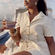 women's belted short-sleeved jumpsuit, view 2 - MRSLM