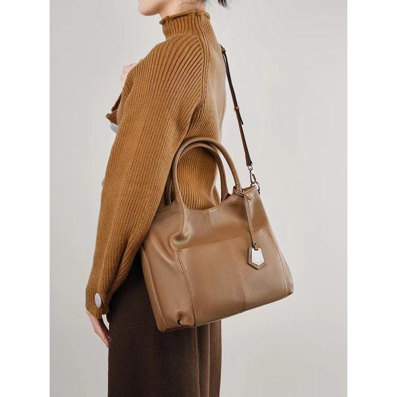 genuine leather large capacity tote handbag, view 6 - MRSLM