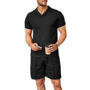 men's waffle polo and shorts set, view 4 - MRSLM