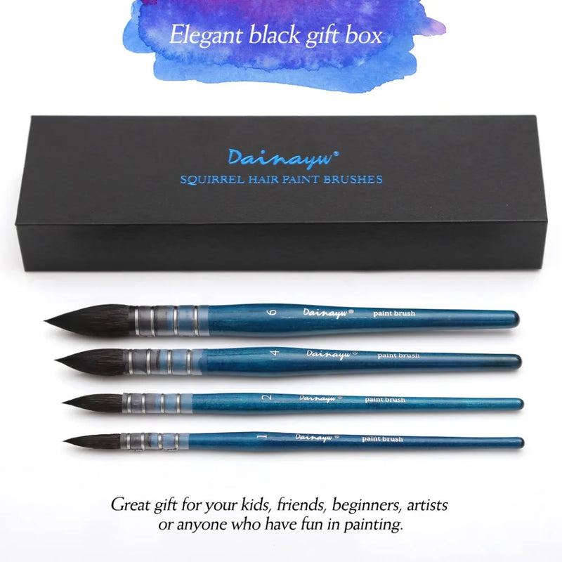 4-piece squirrel and horse hair watercolor brush set, view 4 - MRSLM