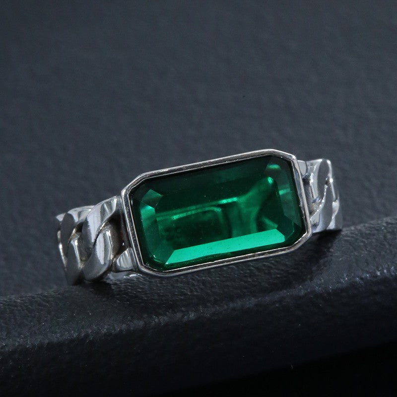 925 Silver Synthetic Zircon Emerald Ring