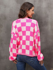 women's plaid knit cardigan coat, view 2 - MRSLM