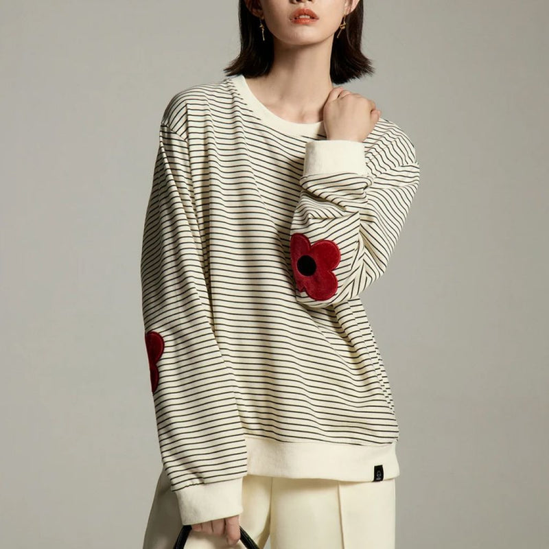 striped flower embroidery sweatshirt, view 4 - MRSLM