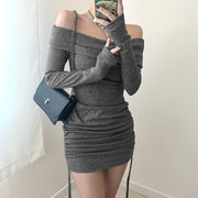 Knitted long-sleeved waist dress, view 3 - MRSLM