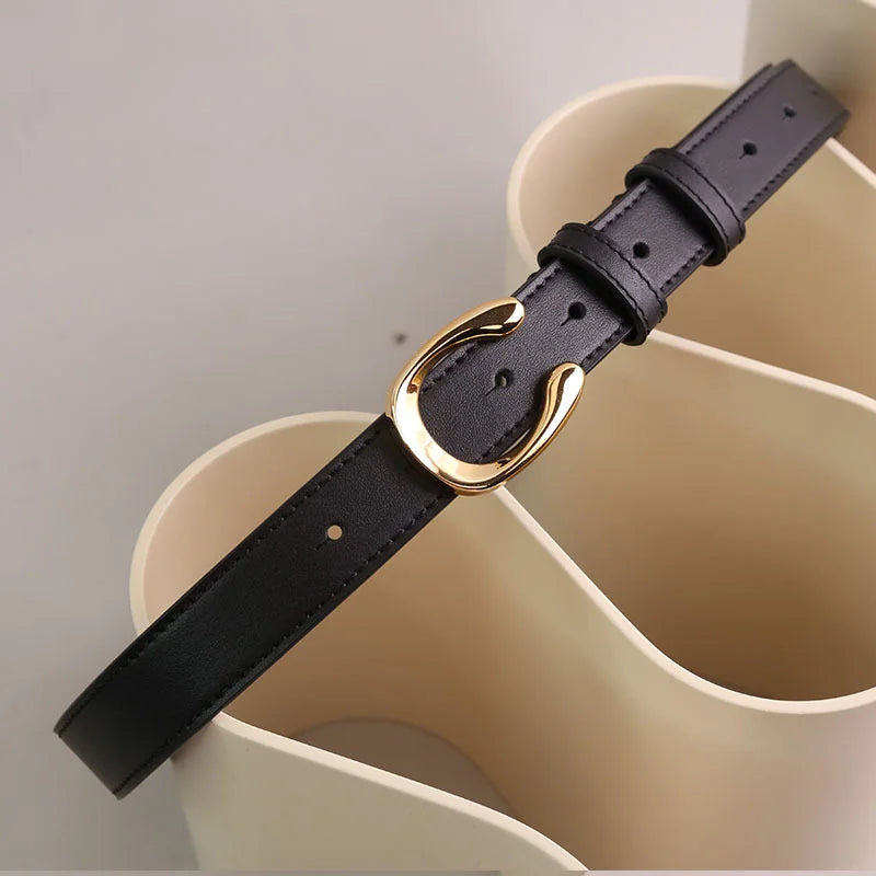 Women's cow leather belt with irregular buckle, view 3 - MRSLM