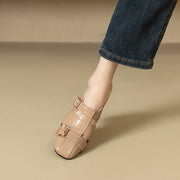 Embroidered leather high heel slippers, view 25 - MRSLM