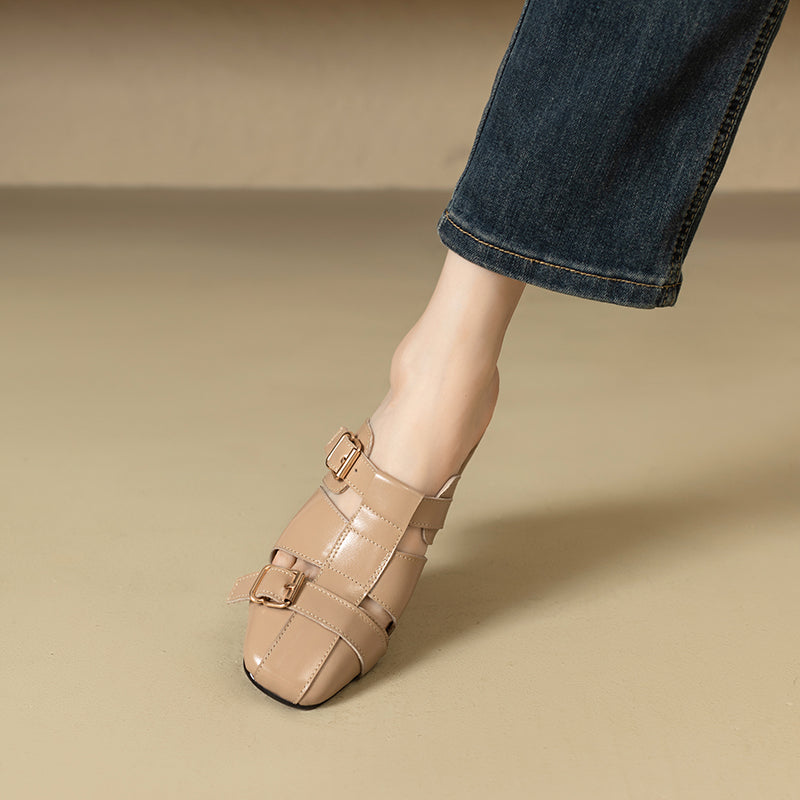 Embroidered leather high heel slippers, view 25 - MRSLM