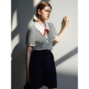 striped polo-neck puff sleeve tee, view 5 - MRSLM