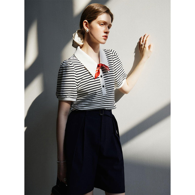 striped polo-neck puff sleeve tee, view 5 - MRSLM