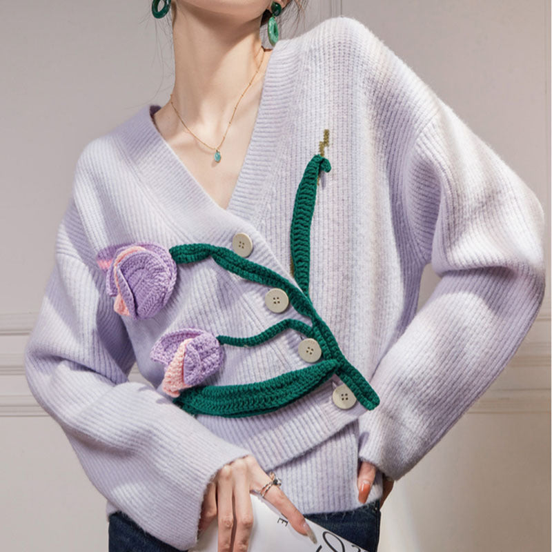 embroidered tulip knitted cardigan - MRSLM