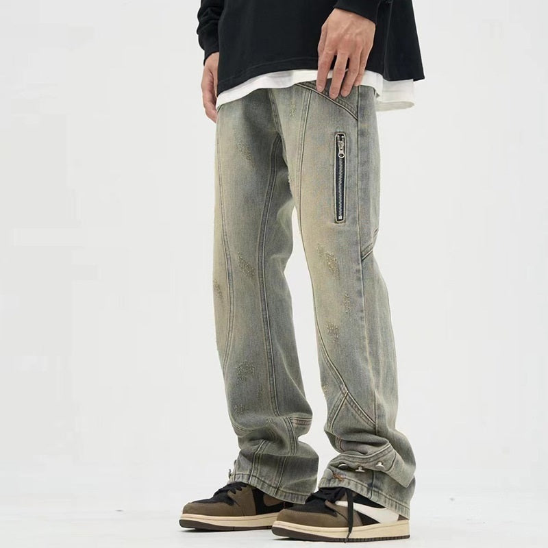 American Retro Workwear Button Jeans Slightly Flared