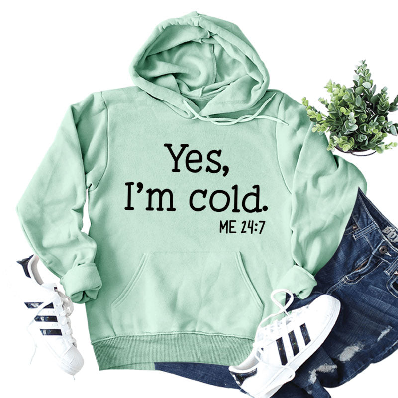 yes i'm cold letter print hoodie, view 13 - MRSLM