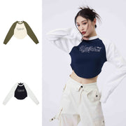 women's cropped color block long sleeve top, view 5 - MRSLM